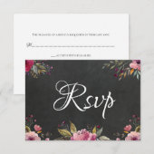 Blush Pink Floral Chalkboard Wedding RSVP-kaart RSVP Kaartje (Voorkant / Achterkant)