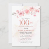 Blush Pink Floral Cherry Blossom 100th Birthday Kaart (Voorkant)