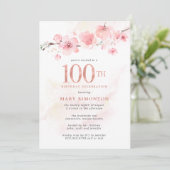 Blush Pink Floral Cherry Blossom 100th Birthday Kaart (Staand voorkant)