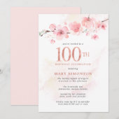 Blush Pink Floral Cherry Blossom 100th Birthday Kaart (Voorkant / Achterkant)