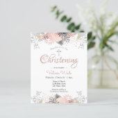 Blush Pink Floral Christening Budget Invitations (Staand voorkant)