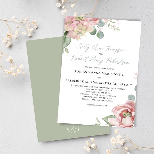 Blush Pink Floral Classic Wedding Kaart