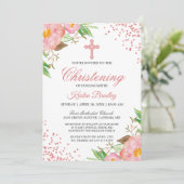 Blush Pink Floral Confetti Christening Baptisme Kaart (Staand voorkant)