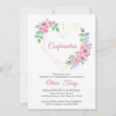 Blush Pink Floral Confirma with Gold Heart Kaart (Voorkant)