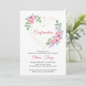 Blush Pink Floral Confirma with Gold Heart Kaart (Staand voorkant)