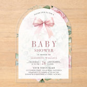Blush Pink Floral Coquette Bow Arch Baby shower Acryl Uitnodigingen (Voorkant)