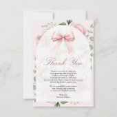 Blush Pink Floral Coquette Bow Arch Baby shower Bedankkaart (Voorkant)