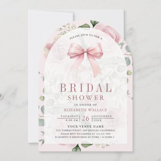Blush Pink Floral Coquette Bow Arch Vrijgezellenfe Kaart (Voorkant)