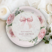 Blush Pink Floral Coquette Bow Baby shower Papieren Bordje