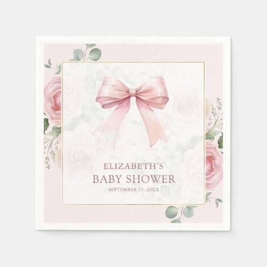 Blush Pink Floral Coquette Bow Baby shower Servet (Voorkant)