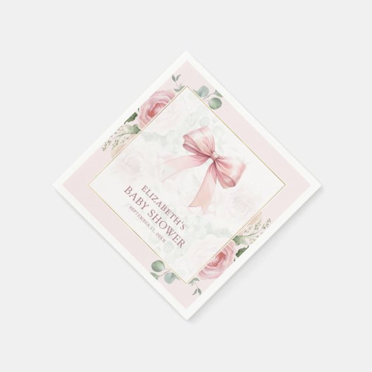 Blush Pink Floral Coquette Bow Baby shower Servet (Hoek)