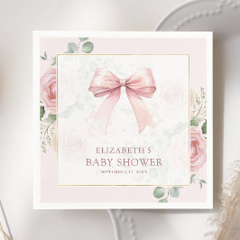Blush Pink Floral Coquette Bow Baby shower Servet