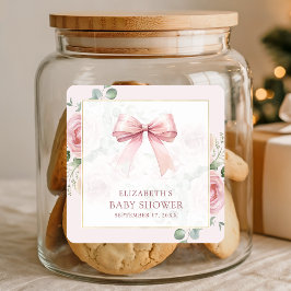 Blush Pink Floral Coquette Bow Baby shower Vierkante Sticker