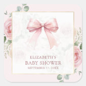 Blush Pink Floral Coquette Bow Baby shower Vierkante Sticker (Voorkant)