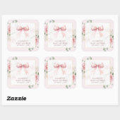 Blush Pink Floral Coquette Bow Baby shower Vierkante Sticker (Vel)