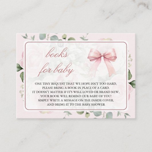 Blush Pink Floral Coquette Bow Boek Verzoek Informatiekaartje (Voorkant)
