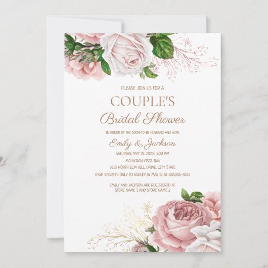 Blush Pink  Floral Couple's Vrijgezellenfeest Kaart (Voorkant)