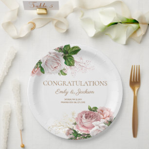 Blush Pink  Floral Couple's Vrijgezellenfeest Papieren Bordje