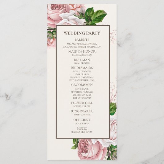 Blush Pink Floral Cream Wedding Programme Programmakaart (Achterkant)