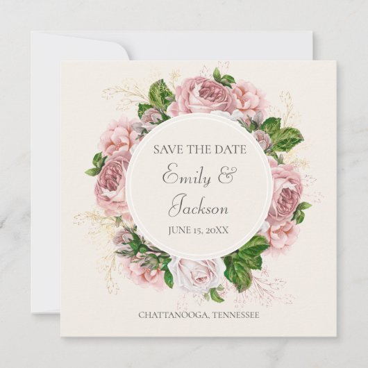  Blush Pink Floral Cream Weduwnaar Opslagdatum Kaart (Voorkant)