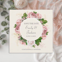  Blush Pink Floral Cream Weduwnaar Opslagdatum Kaart