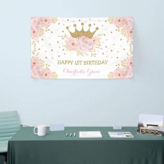  Blush Pink Floral Crown Princess Birthday Spandoek (Beurs)