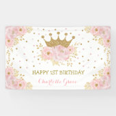  Blush Pink Floral Crown Princess Birthday Spandoek (Horizontaal)