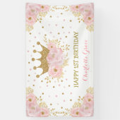  Blush Pink Floral Crown Princess Birthday Spandoek (Verticaal)