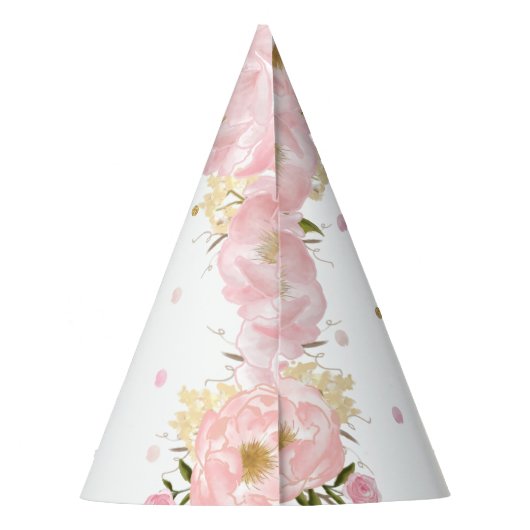 Blush Pink Floral Cute Baby Elephant 1e verjaardag Feesthoedjes (Achterkant)