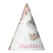 Blush Pink Floral Cute Baby Elephant 1e verjaardag Feesthoedjes (Links)