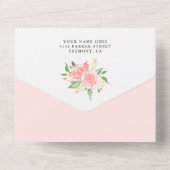 Blush Pink Floral Cute Elephant Baby shower All In One Uitnodiging (Achterkant)