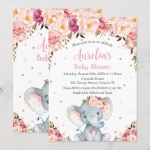 Blush Pink Floral Cute Elephant Baby shower Girl