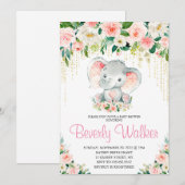 Blush Pink Floral Cute Elephant Baby shower Kaart (Voorkant / Achterkant)