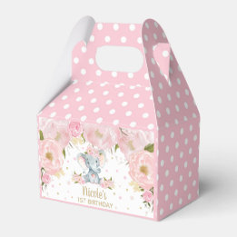 Blush Pink Floral Cute Elephant Birthday Dank je Bedankdoosjes