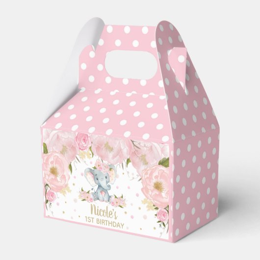 Blush Pink Floral Cute Elephant Birthday Dank je Bedankdoosjes (Voorkant Zijde)