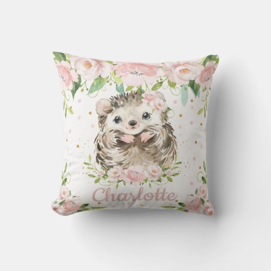 Blush Pink Floral Cute Hedgel Girl Nursery Kussen (Voorkant)