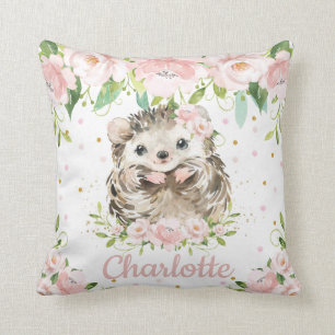 Blush Pink Floral Cute Hedgel Girl Nursery Kussen