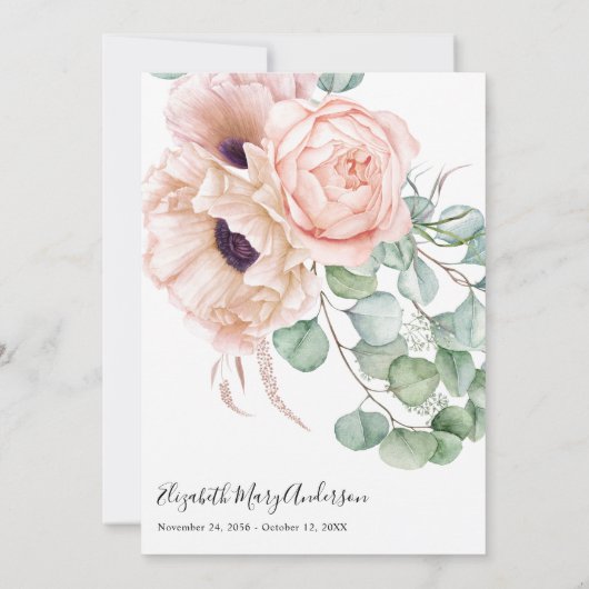 Blush Pink Floral Dank u Bereavement Foto Bedankkaart (Achterkant)