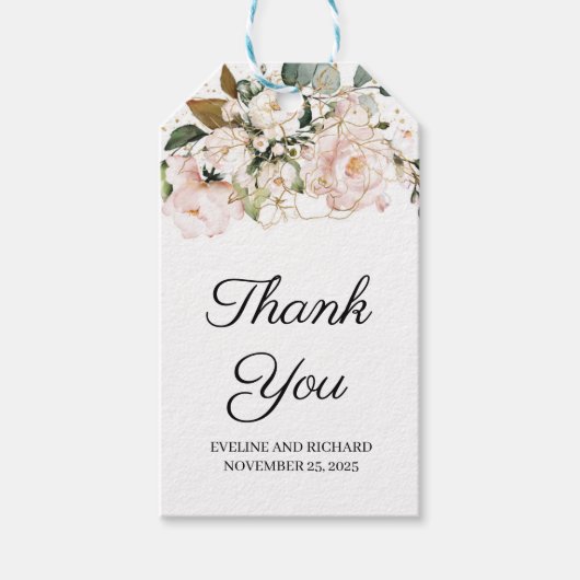 Blush Pink Floral Dank u Gift Favor Cadeaulabel (Voorkant)