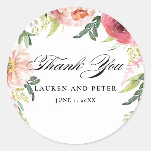 Blush Pink Floral Dank u Sticker (Voorkant)