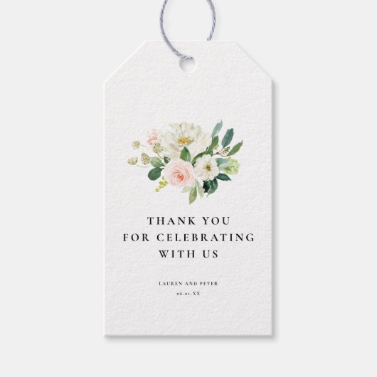 Blush Pink Floral Dank u voor cadeau Labels Cadeaulabel (Voorkant)