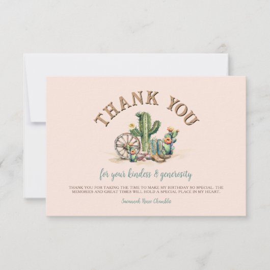 Blush Pink Floral Desert Cactus Bedankt Kaarten (Voorkant)