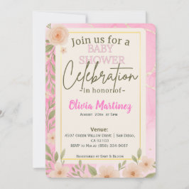 Blush Pink Floral Design Baby shower Uitnodiging