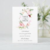 Blush Pink Floral Diamond Lijst Save the Date Aankondiging (Staand voorkant)