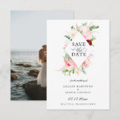 Blush Pink Floral Diamond Lijst Save the Date Aankondiging (Voorkant / Achterkant)