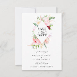 Blush Pink Floral Diamond Lijst Save the Date Aankondiging