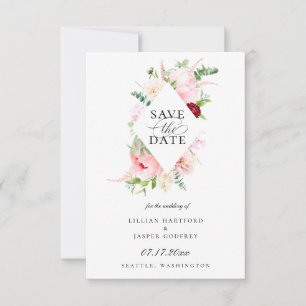 Blush Pink Floral Diamond Lijst Save the Date Aankondiging