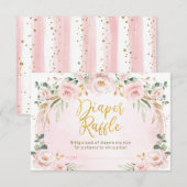  Blush Pink Floral Diaper Raffle Baby Girl Informatiekaartje (Voorkant / Achterkant)