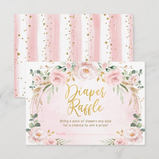  Blush Pink Floral Diaper Raffle Baby Girl Informatiekaartje (Voorkant / Achterkant)