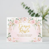  Blush Pink Floral Diaper Raffle Baby Girl Informatiekaartje (Staand voorkant)